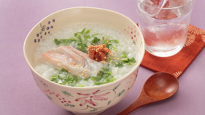 鯛の霜降りのせ七草粥の完成写真