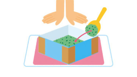 型に3色ごはんをつめるイラスト